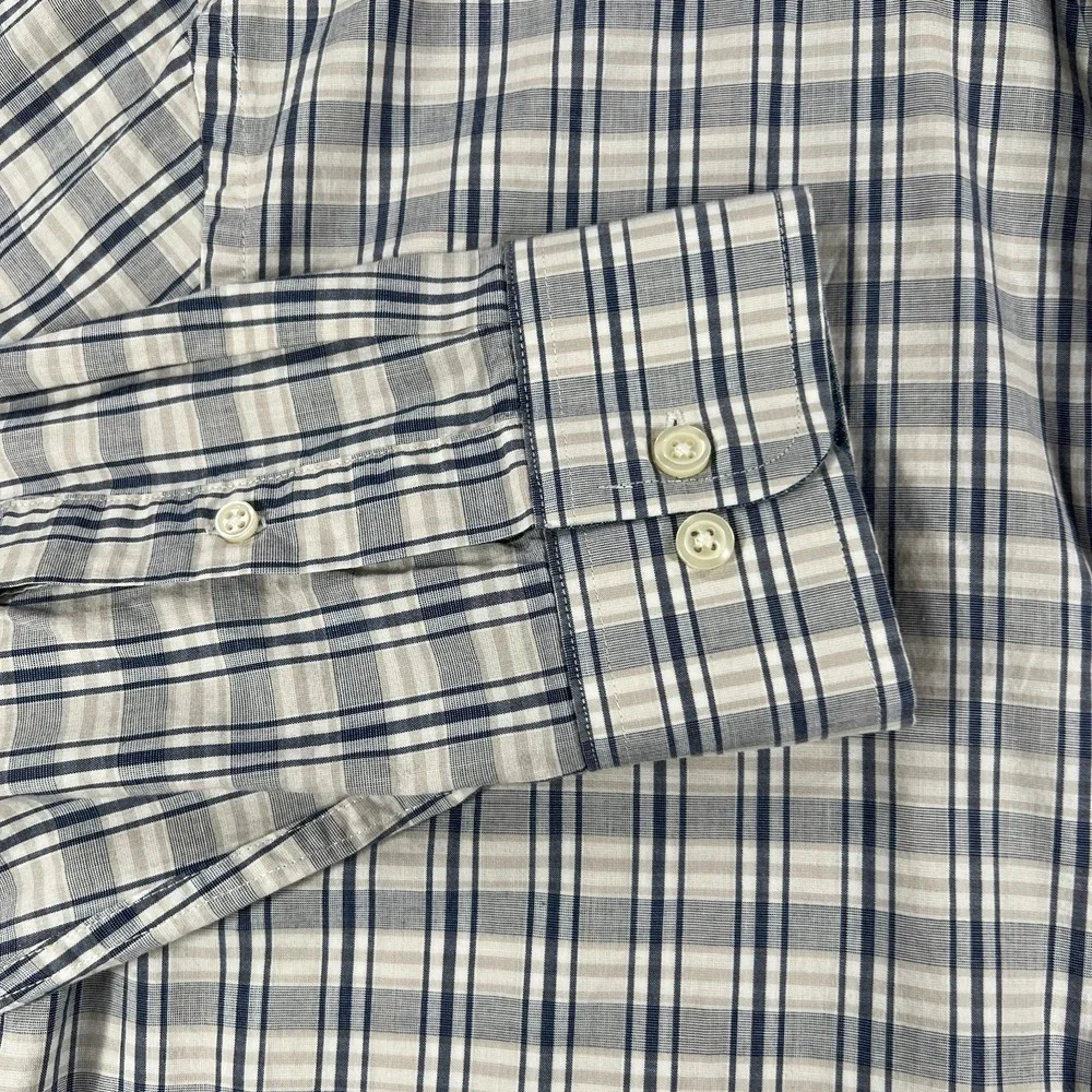 Banana Republic Shirt Mens Large Gray Plaid Long Sleeve Button‎ Up Soft Stretch